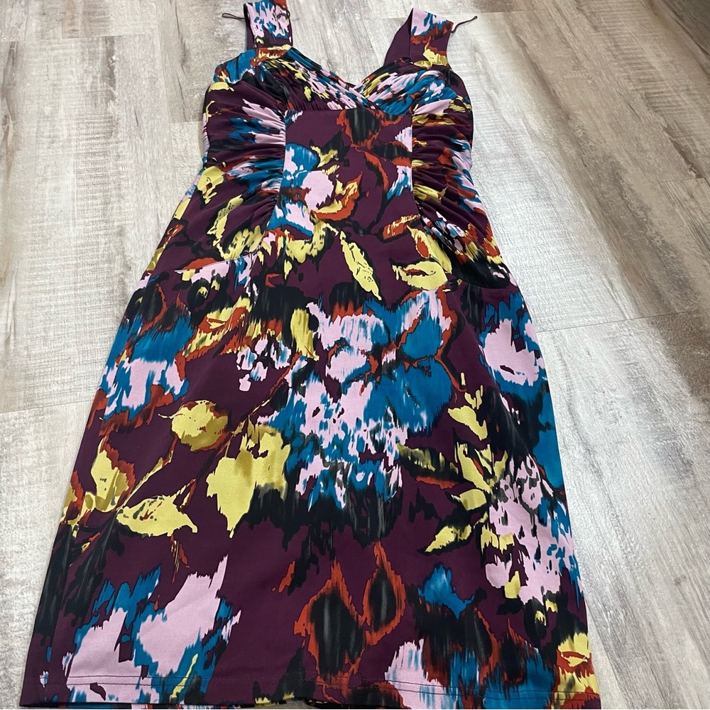 Adrianna Papell Purple Floral Midi Dress Size 6